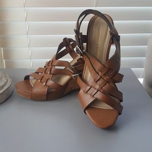 Chinese Laundry Tan Cork Strap Wedges Size 6.5